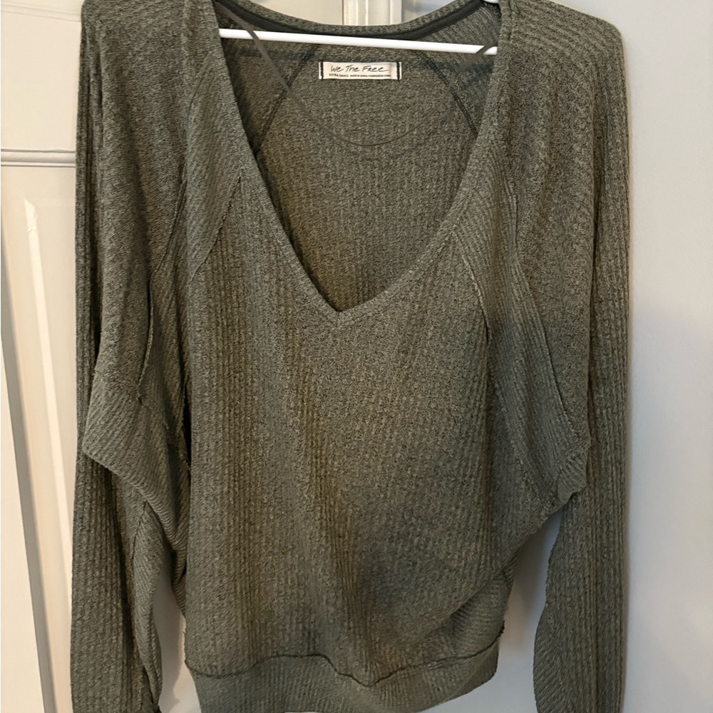 Free People Women's V-Neck Sweater - Olive Green